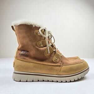 Sorel Joan Explorer Cozy Ankle Bootie Tan Suede Womens Size 8 Waterproof Winter